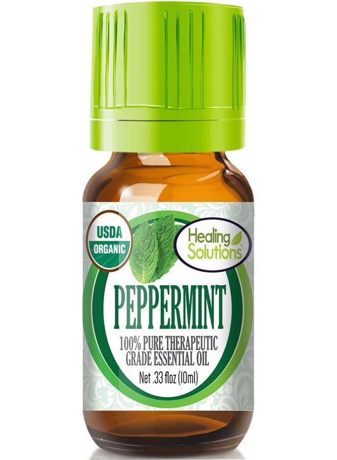 Healing Solutions Organic Peppermint Essential Oil 0.33 oz (10ml), Pure, Undiluted, Therapeutic Peppermint Oil for Hair and Skin - Image 1