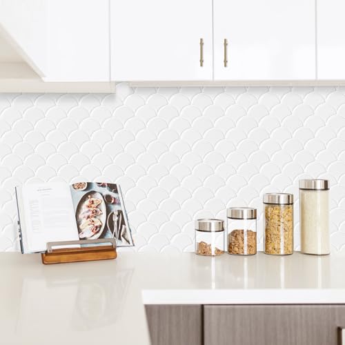 AdoDecor Peel and Stick Tile for Kitchen Backsplash Grand Fish Scale Fan Shape Stick on Tiles Self Adhesive Backsplash Tiles Whtie - Image 3