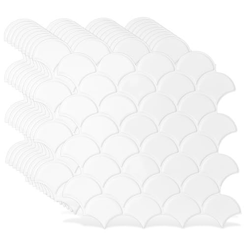 AdoDecor Peel and Stick Tile for Kitchen Backsplash Grand Fish Scale Fan Shape Stick on Tiles Self Adhesive Backsplash Tiles Whtie - Image 1