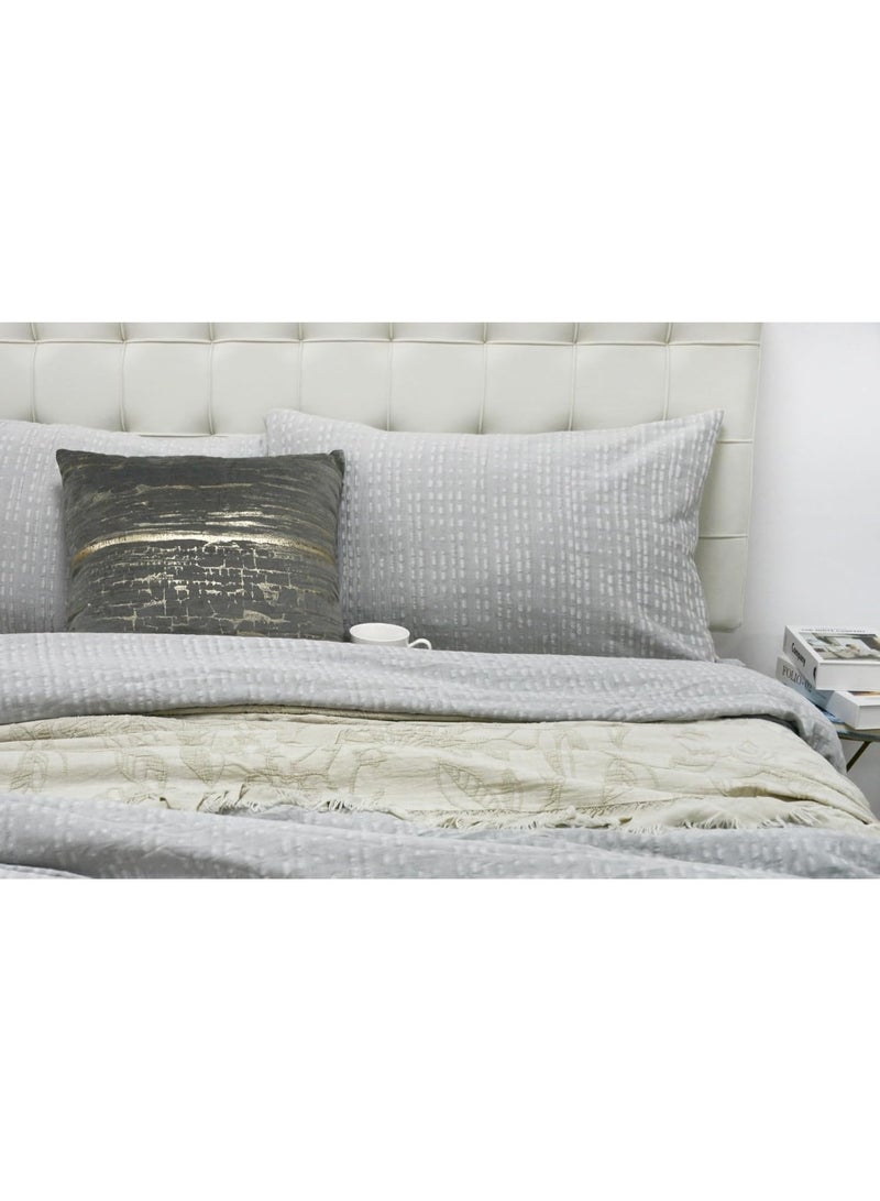 السرعوف الذهبية طقم غطاء لحاف من قماش الجاكار القطني بنسبة 100% من GOLD MANTIS مقاس كينغ 260 × 240 سم مع 2 غطاء وسادة - طقم سرير بنمط هندسي بوهو شيك، قطن مسامي وناعم مغسول، طقم غطاء لحاف فاخر - Image 2