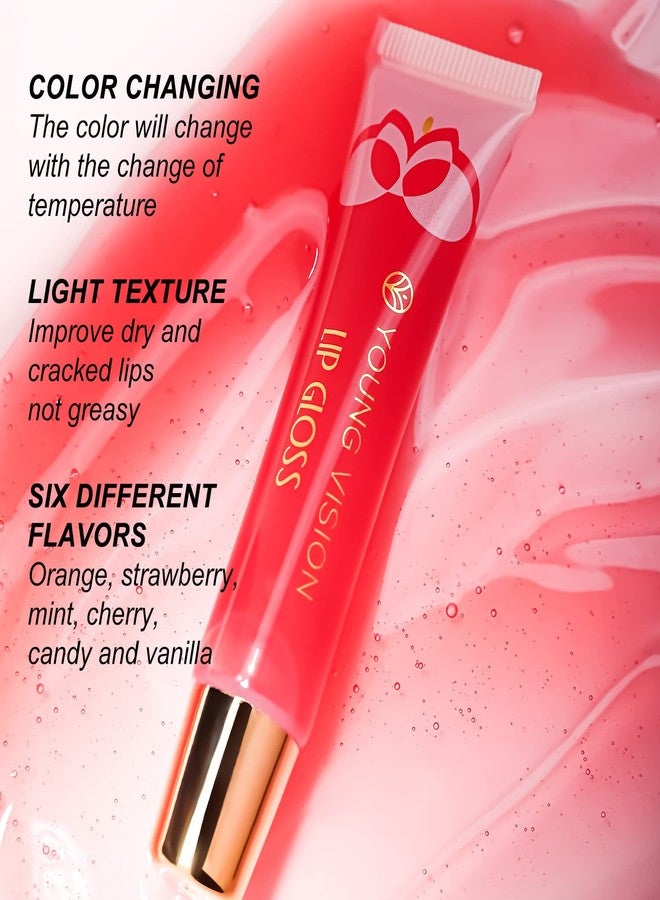 YOUNG VISION Thermosensitive Color-Changing Lip Gloss Set - 6 Colors: Orange, Strawberry, Mint, Cherry, Candy, Vanilla - Hydrating Lip Oil & Plumping Lip Gloss Kit - Christmas Gift for Girls/Women - Image 5