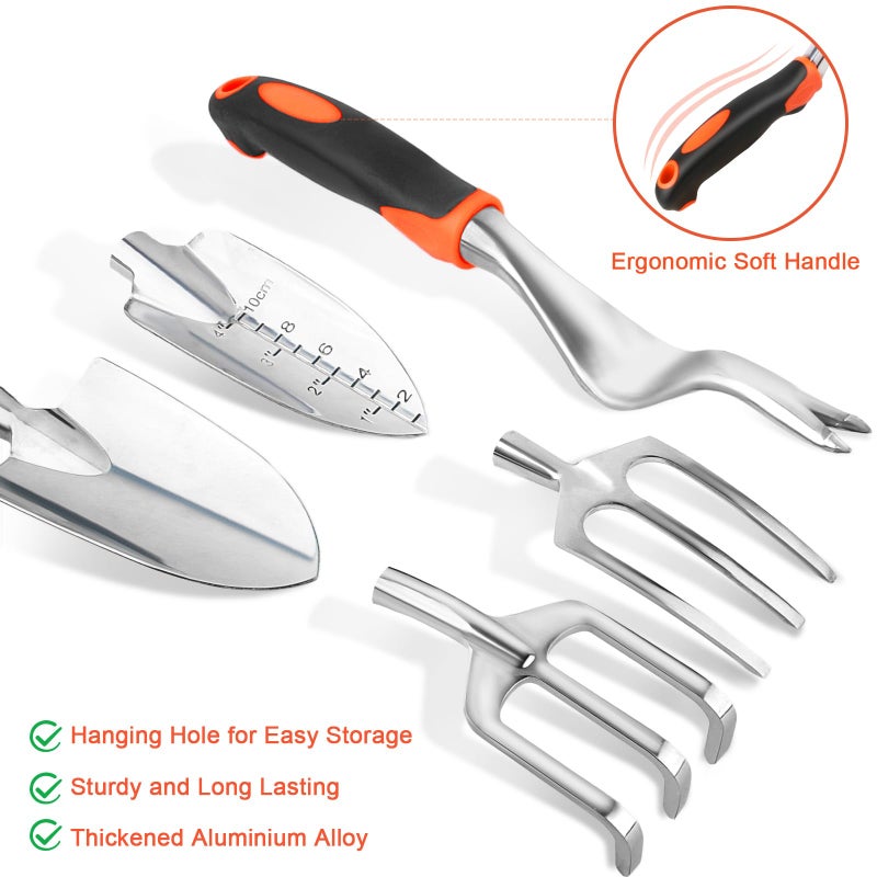 MECHEER Garden Tools Set, 8 Piece Gardening Tools Set with Non Slip Ergonomic Handle, Heavy Duty Garden Tool Set with Storage Bag, Gardening Kit for Women, Garden Hand Tools Gift for Women and Men, Orange - Image 3