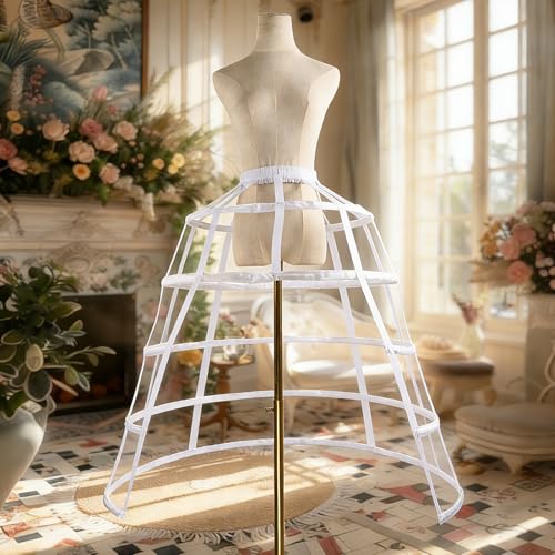 iHUFeather Victorian Petticoat Hoop Skirt Women Adjustable Bustle Cage Skirt for Wedding, Party - Image 3