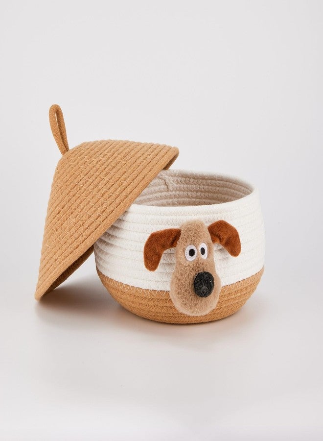 Bellar Small Rope Basket With Lid Woven Storage Box Cute Animal Dog Toy Box Organizers Cotton Rope Basket for Kids Small Snack Storage Area Decorative Boxes Aesthetic-8.6''*8.6''-Brown*White - Image 2