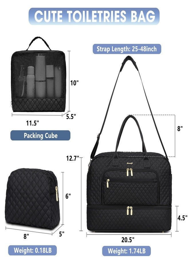 LUOCIP Large Women Travel Duffle Bag - Carry on Overnight Bags Weekend Travel Duffel Tote Bag with Wet Pocket Toiletry Weekender, Z-black-3pcs, Travel Bag-3Pcs, Travel Duffle Bag - Image 2