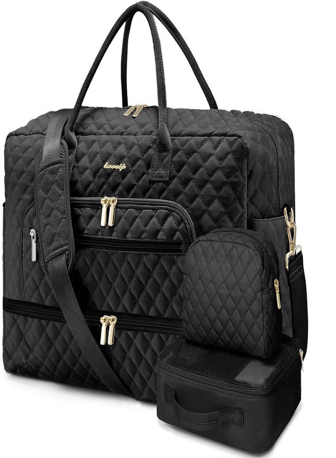 LUOCIP Large Women Travel Duffle Bag - Carry on Overnight Bags Weekend Travel Duffel Tote Bag with Wet Pocket Toiletry Weekender, Z-black-3pcs, Travel Bag-3Pcs, Travel Duffle Bag - Image 1