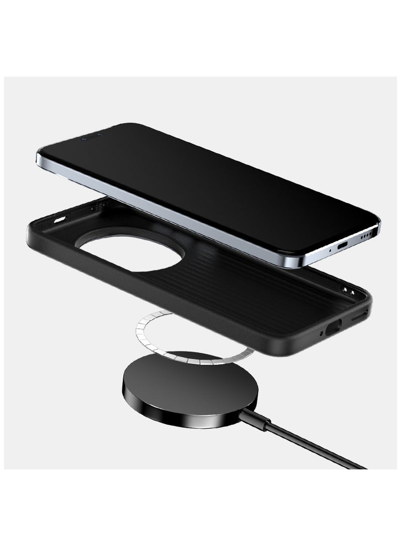 أبيل جراب هاتف مغناطيسي فاخر من ألياف الكربون غير اللامع لهاتف هونر ماجيك 7 برو مع شحن لاسلكي وغطاء خلفي مقاوم للصدمات - أسود - Image 3