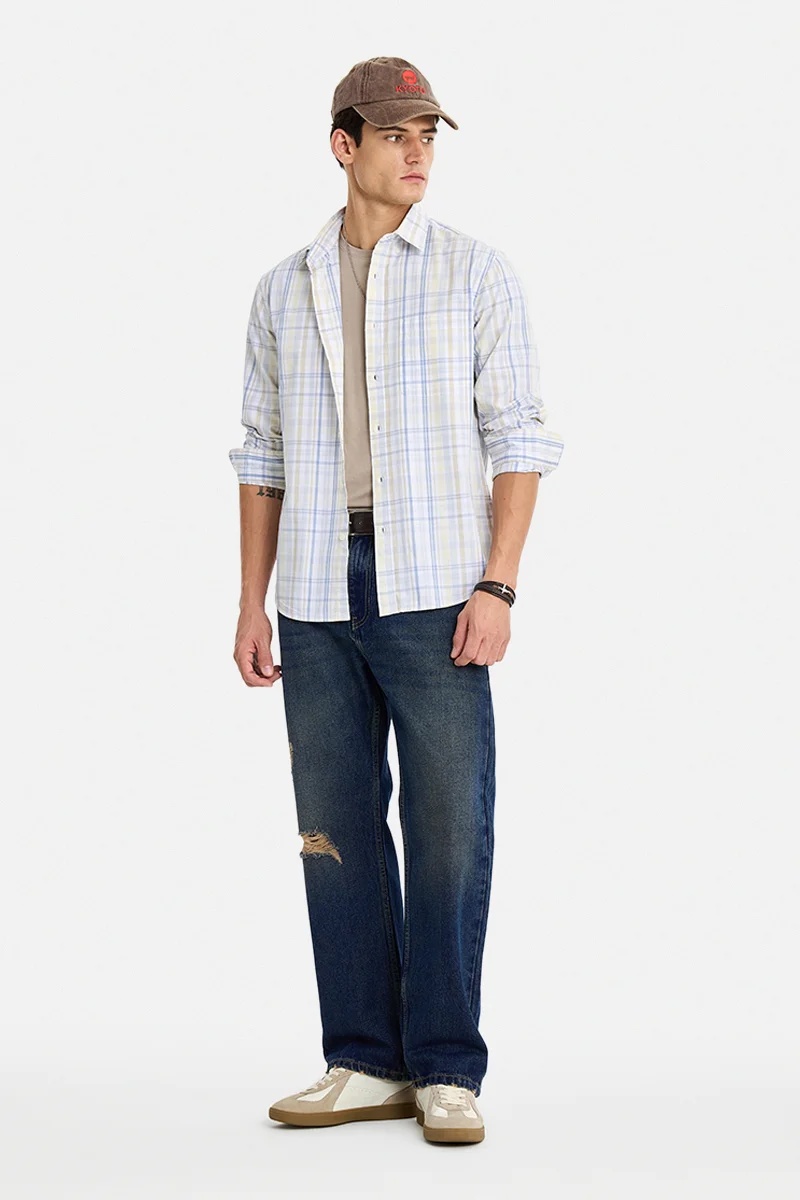 سنيتش Beige Checkered Long Sleeve Regular Fit Casual Shirt