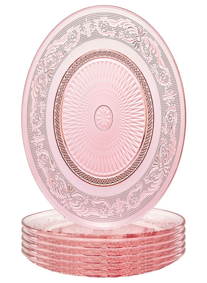 Khen Art Deco Vintage Crystal Pink Plates | Set of 6 | Unique 10.5" Dinner or Charger Plates - Dinner, Charger, Dessert Server, Appetizer Plate, Snack, Fruit, Hand Wash, Housewarming Gift - Image 1