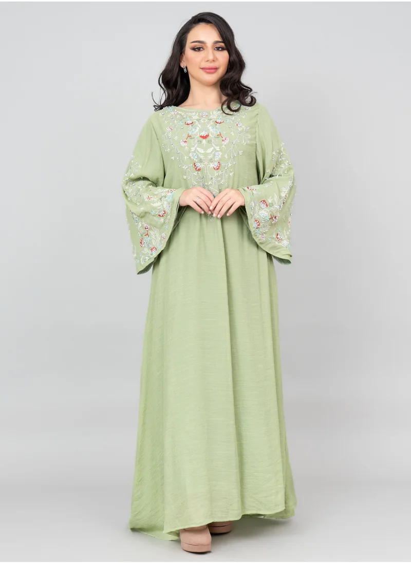 IKKXA Modern Embroidered Jalabiya IK4007 Green