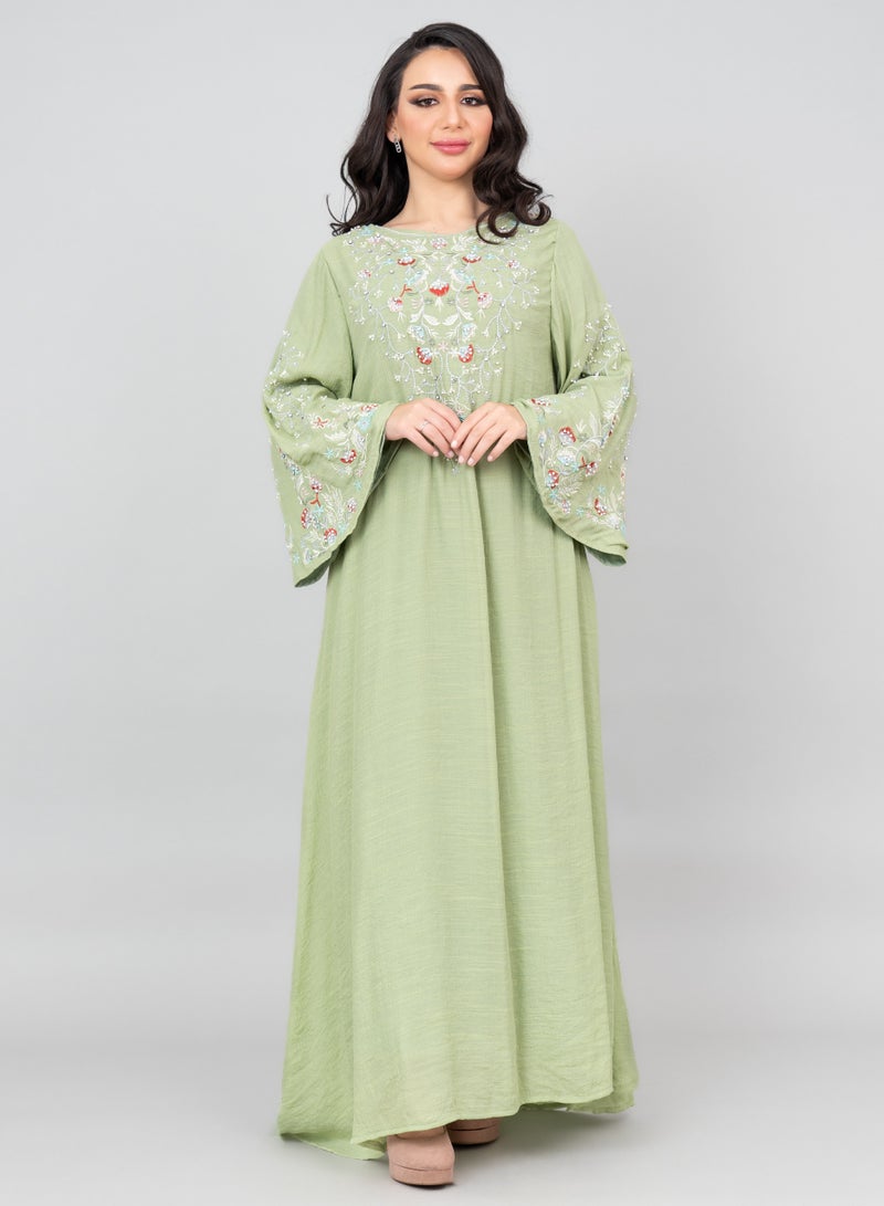 اكسا جلابية مطرزة حديثة خضراء - Image 1