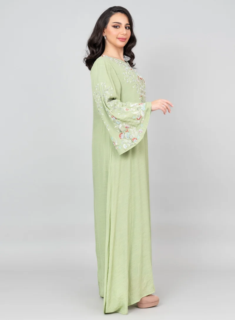اكسا جلابية مطرزة عصرية IK4007 اخضر