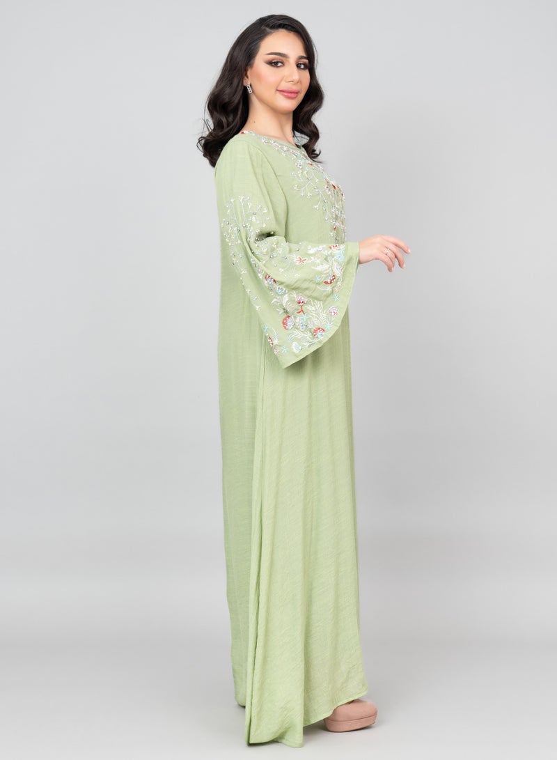 اكسا جلابية مطرزة حديثة خضراء - Image 3