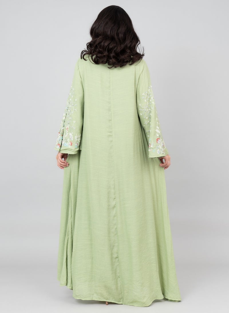 اكسا جلابية مطرزة حديثة خضراء - Image 4