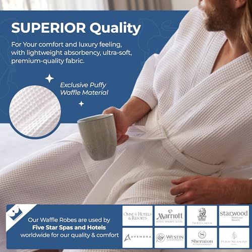 MONARCH Square Waffle Spa Kimono Robe for Men or Women – Soft Lightweight Textured Fabric with Classic Kimono Design, Generously Sized Hotel & Spa Robe with Pockets – Machine Washable (Large, White) - Image 3