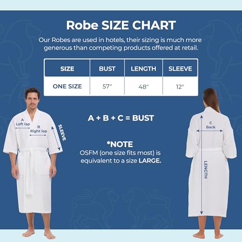 MONARCH Square Waffle Spa Kimono Robe for Men or Women – Soft Lightweight Textured Fabric with Classic Kimono Design, Generously Sized Hotel & Spa Robe with Pockets – Machine Washable (Large, White) - Image 5