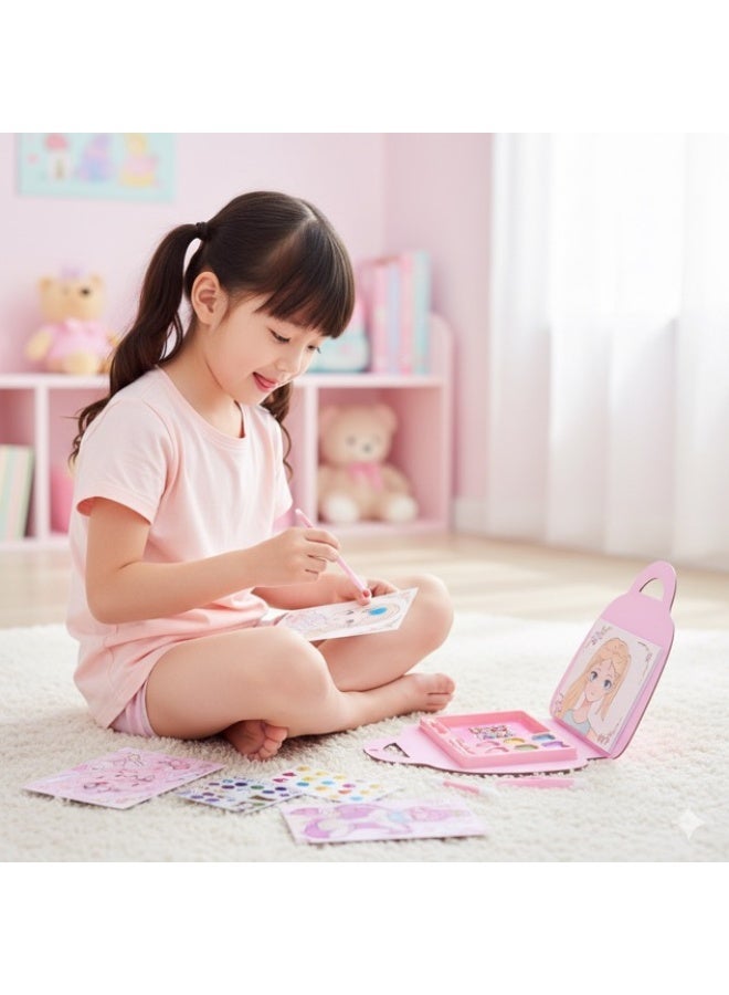 Saudi Select Girls Beauty Play sets, A Princess Makeup and Dressup Book in bag shape with coloring tools and Shining & Sticking Diamonds, Play Make Up Gifts Toy for Girls Ages 3 4 5 6 7 8 9 10 11 12 Years Old - Image 2