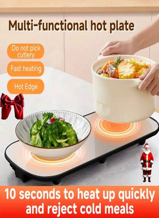 AROAQ Electric Food Warming Tray – 220V Portable Buffet Hot Plate with Tempered Glass | Fast Heating Mat for Home, Parties, Travel & Gifts | Thermostatic Heat Pad for Warm Dishes & Meals , WHITE TRAY - Image 2