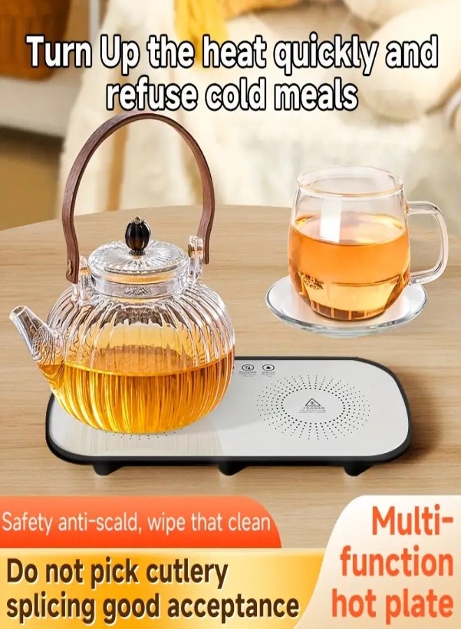 AROAQ Electric Food Warming Tray – 220V Portable Buffet Hot Plate with Tempered Glass | Fast Heating Mat for Home, Parties, Travel & Gifts | Thermostatic Heat Pad for Warm Dishes & Meals , WHITE TRAY - Image 1