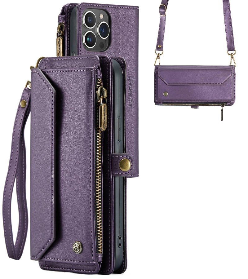 TPU Protective Case for iPhone 16 / 16 Plus / 16 Pro / 16 Pro Max with Shockproof and Card Holder plus Shockproof plus Drop Protection plus Kickstand in Purple - Image 1