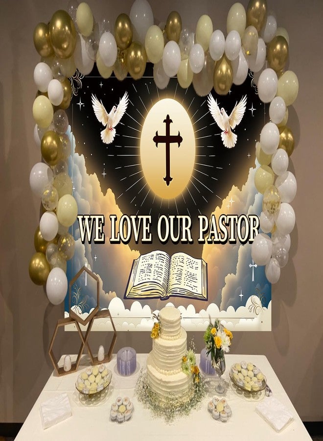 RUYI We Love Our Pastor Backdrop 7x5FT Pastor Appreciation Banner Background for Church Cross Christian Thanksgiving Party Decorations Supplies Photo Props - Image 4