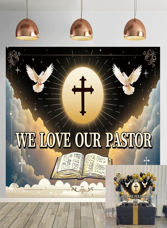 RUYI We Love Our Pastor Backdrop 7x5FT Pastor Appreciation Banner Background for Church Cross Christian Thanksgiving Party Decorations Supplies Photo Props - Image 1