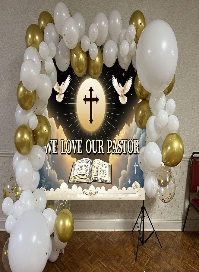 RUYI We Love Our Pastor Backdrop 7x5FT Pastor Appreciation Banner Background for Church Cross Christian Thanksgiving Party Decorations Supplies Photo Props - Image 3