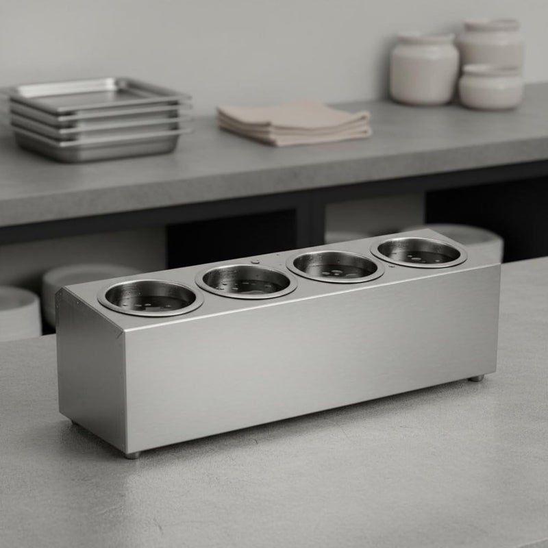 Gralara Stainless Steel Cutlery Box Drain Holes Stainless Steel Utensil Holder Rust Resistant Flatware Holder for Restaurants , Double Row 6 Compartments 385x302x195 MM - Image 3