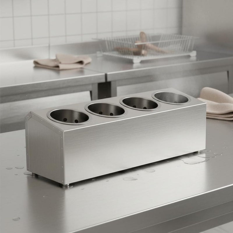 Gralara Stainless Steel Cutlery Box Drain Holes Stainless Steel Utensil Holder Rust Resistant Flatware Holder for Restaurants , Double Row 6 Compartments 385x302x195 MM - Image 2