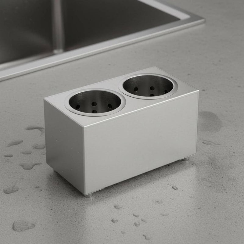 Gralara Stainless Steel Cutlery Box Drain Holes Stainless Steel Utensil Holder Rust Resistant Flatware Holder for Restaurants , Double Row 6 Compartments 385x302x195 MM - Image 5
