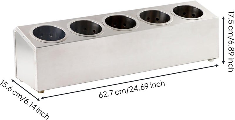 Gralara Stainless Steel Cutlery Box Drain Holes Stainless Steel Utensil Holder Rust Resistant Flatware Holder for Restaurants , Double Row 6 Compartments 385x302x195 MM - Image 4
