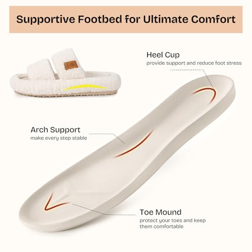 EverFoams Womens Fuzzy Open-toe Slippers Soft Comfy Memory Foam Indoor House Shoes Vanilla Ice,11-12 US - Image 3