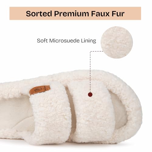 EverFoams Womens Fuzzy Open-toe Slippers Soft Comfy Memory Foam Indoor House Shoes Vanilla Ice,11-12 US - Image 4