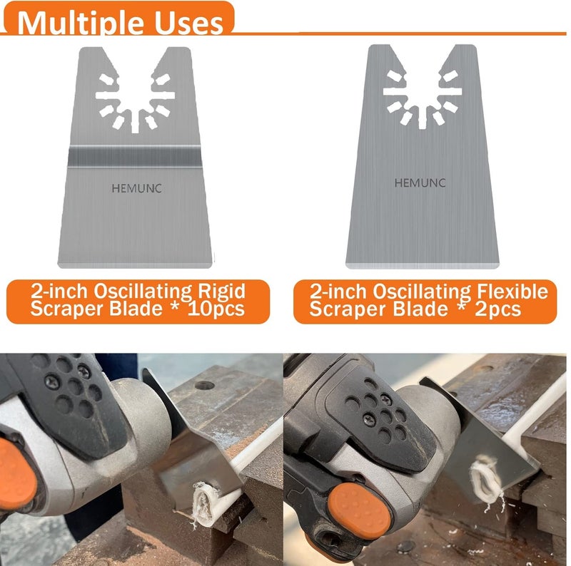 HEMUNC Oscillating Tool Scraper Blades Set, Include Oscillating Rigid Scraper Blade 10pcs, Flexible Multitool Scraper Blades 2pcs, Universal Fit Oscillating Multitool Scraper Blades for carpet tile adhesives - Image 5