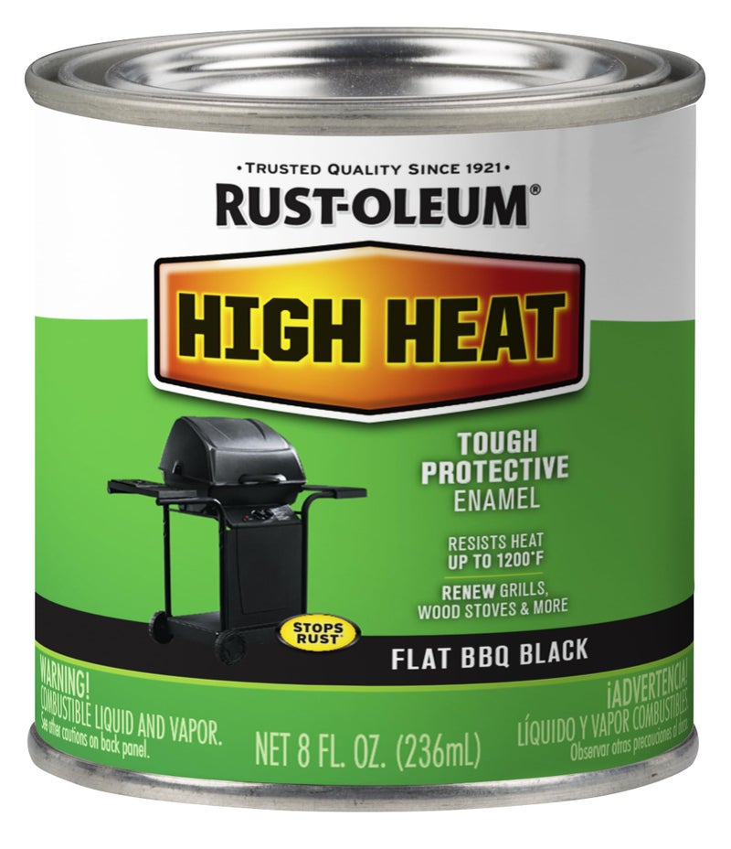 RUST-OLEUM راست-أوليوم 7778730 1/2 باينت 8 أونصة طلاء حماية، ساتين باربكيو أسود - Image 1