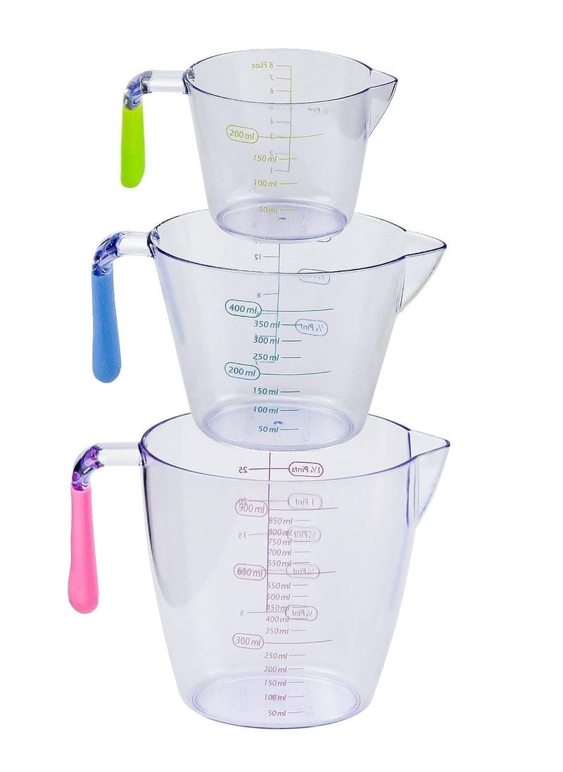 Generic - 3pcs Clear Measuring Jug 200ml 400ml 900ml Plastic Measuring Cups Set Transparent Gradient Accuracy with Handle for Kitchen Cooking Baking - Image 1