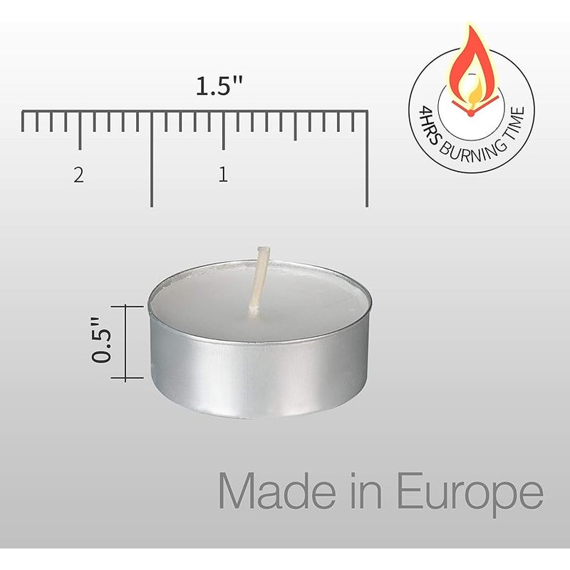 Home Lights Paraffin Wax Unscented European less Tea Light Candles - 4 Hours - Giant 100, 200, 300 Bulk Packs (White) - 100 Pack - Image 2