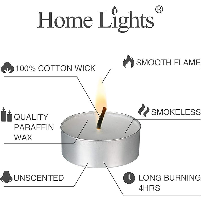 Home Lights Paraffin Wax Unscented European less Tea Light Candles - 4 Hours - Giant 100, 200, 300 Bulk Packs (White) - 100 Pack - Image 3