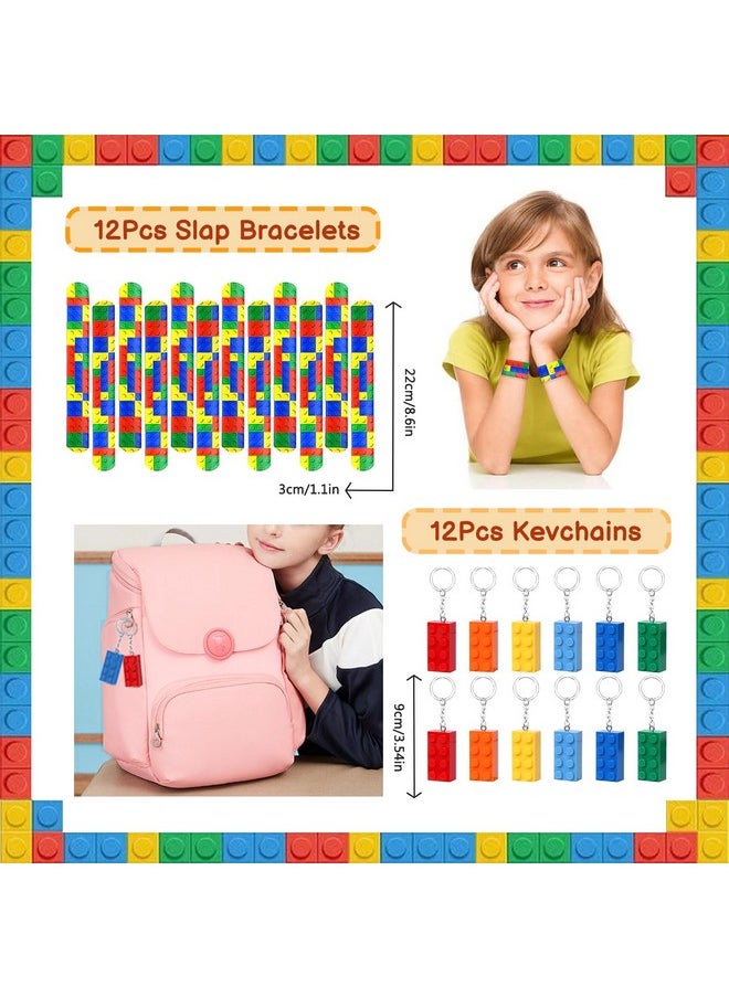 Bluegogo Bluegogo 96 Pcs Building Block Birthday Party Favors for Kids Include Mini Notebook Pens Straws Keychains Erasers Wristbands Stickers Bags for Building Blocks Birthday Party Supplies  - Image 4