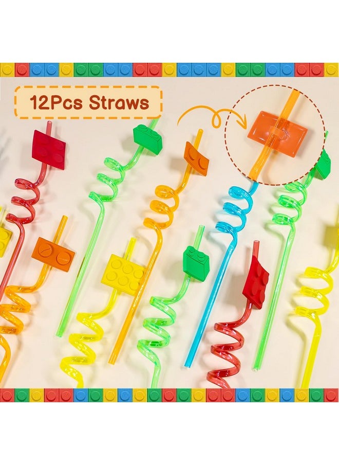 Bluegogo Bluegogo 96 Pcs Building Block Birthday Party Favors for Kids Include Mini Notebook Pens Straws Keychains Erasers Wristbands Stickers Bags for Building Blocks Birthday Party Supplies  - Image 3