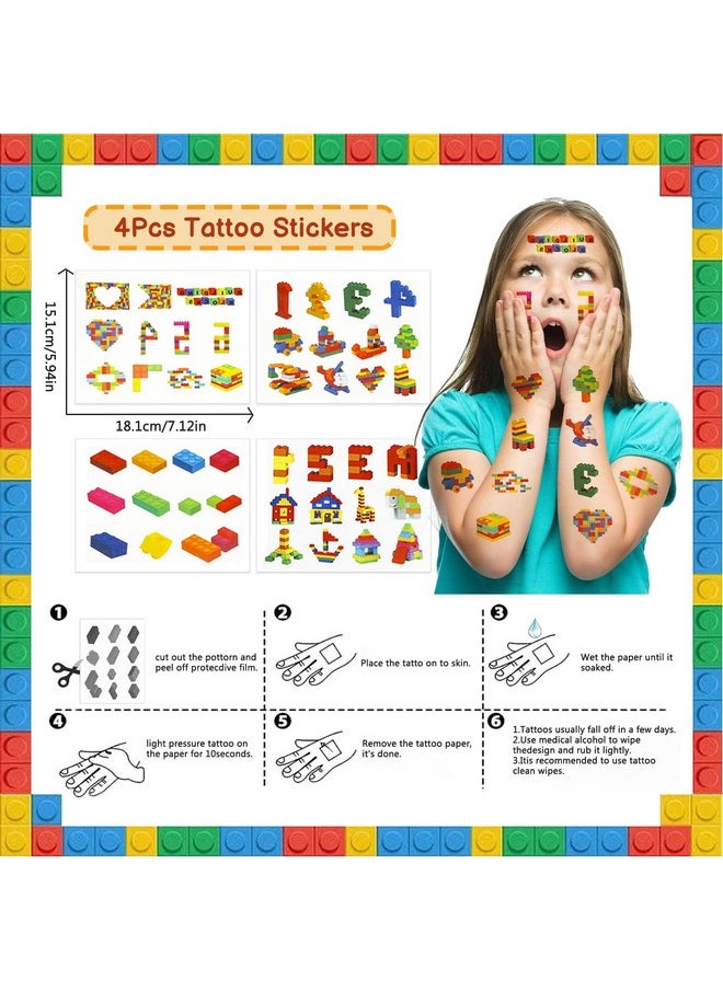 Bluegogo Bluegogo 96 Pcs Building Block Birthday Party Favors for Kids Include Mini Notebook Pens Straws Keychains Erasers Wristbands Stickers Bags for Building Blocks Birthday Party Supplies  - Image 5
