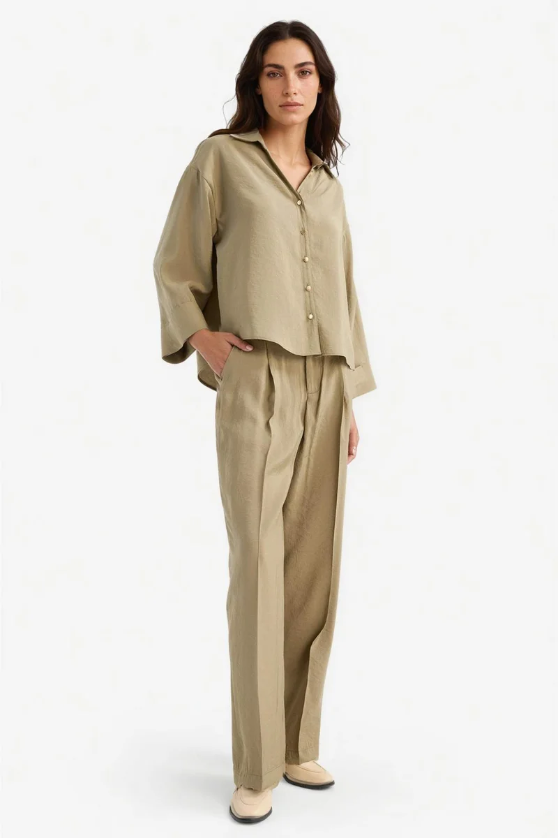 ديفاكتو Wide Leg High Waist Modal Trousers
