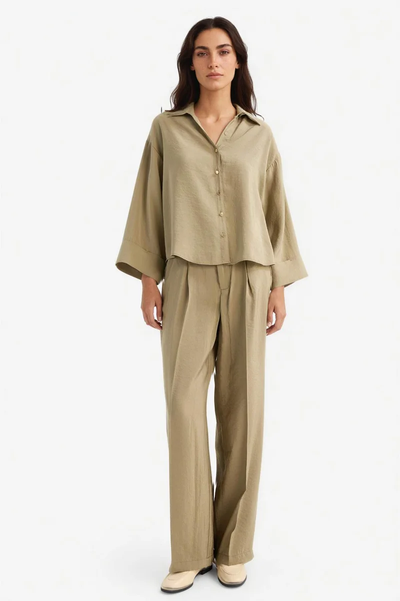 ديفاكتو Wide Leg High Waist Modal Trousers