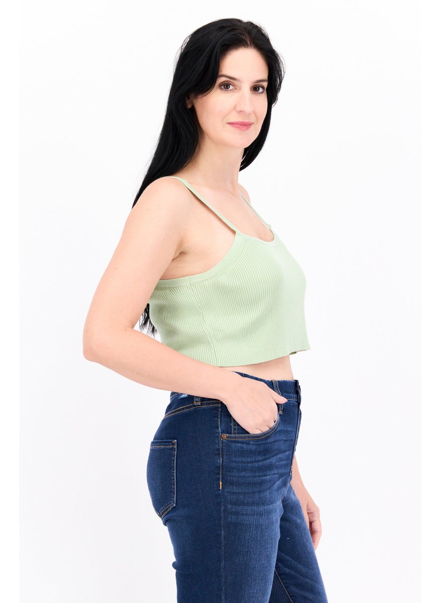 Missguided Women Square Neck Sleeveless Textured Crop Top, Mint Green  - Image 3