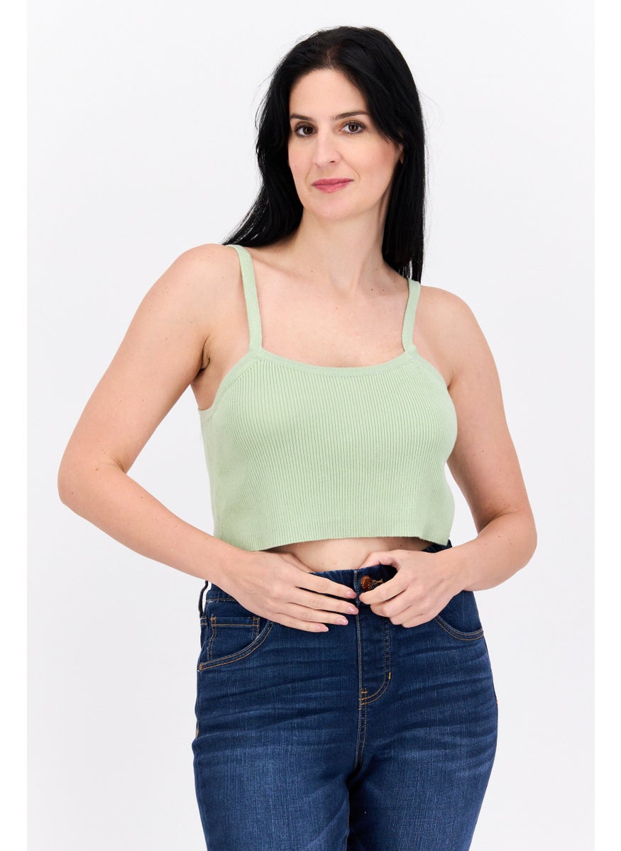 Missguided Women Square Neck Sleeveless Textured Crop Top, Mint Green  - Image 1