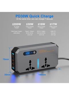ماركة غير محددة 200W سيارة الطاقة العاكس ، تيار مستمر 12V إلى 220V AC سيارة العاكس مناسبة للسيارات و SUVs مع 2 AC Outlets ، 3 USB ، 1 نوع C ميناء وعرض LED (رمادي)  - Image 2