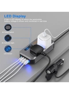 ماركة غير محددة 200W سيارة الطاقة العاكس ، تيار مستمر 12V إلى 220V AC سيارة العاكس مناسبة للسيارات و SUVs مع 2 AC Outlets ، 3 USB ، 1 نوع C ميناء وعرض LED (رمادي)  - Image 3