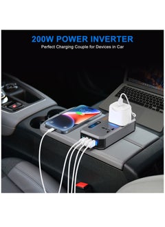 ماركة غير محددة 200W سيارة الطاقة العاكس ، تيار مستمر 12V إلى 220V AC سيارة العاكس مناسبة للسيارات و SUVs مع 2 AC Outlets ، 3 USB ، 1 نوع C ميناء وعرض LED (رمادي)  - Image 5