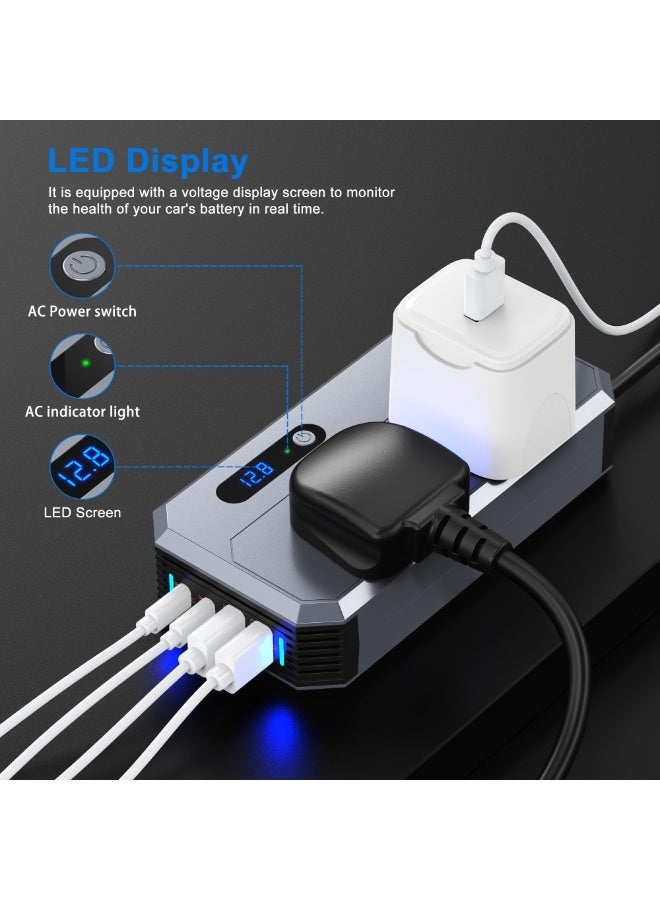 إمتياز 200W سيارة الطاقة العاكس ، تيار مستمر 12V إلى 220V AC سيارة العاكس مناسبة للسيارات و SUVs مع 2 AC Outlets ، 2 USB ، 2 نوع C ميناء وعرض LED (رمادي) - Image 3