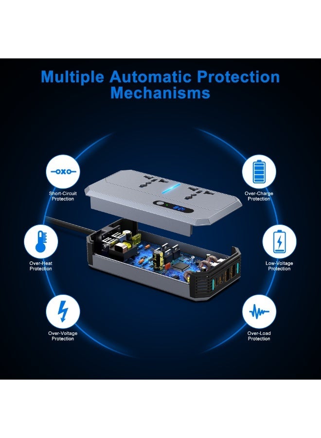 إمتياز 200W سيارة الطاقة العاكس ، تيار مستمر 12V إلى 220V AC سيارة العاكس مناسبة للسيارات و SUVs مع 2 AC Outlets ، 2 USB ، 2 نوع C ميناء وعرض LED (رمادي) - Image 4